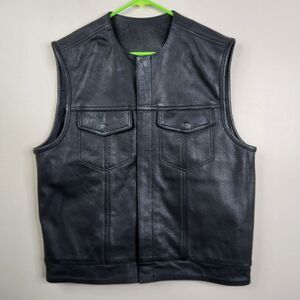 Street & Steel Full Snap Button Closure Leather Sleeveless Biker Vest Large
